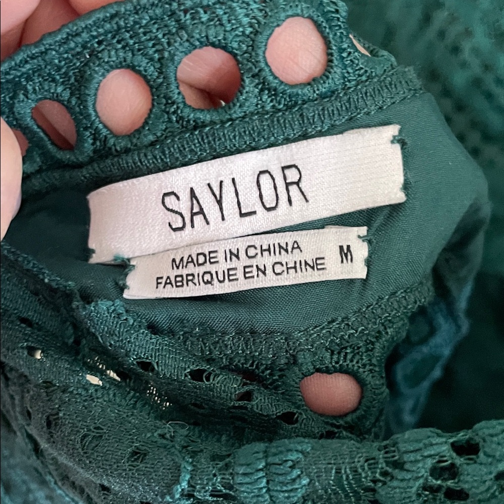 Saylor Lace V-Neck Fit & Flare Dress in Dark Green - Picture 7 of 7
